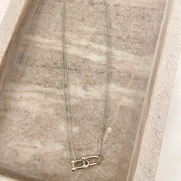 925 Sterling Silver U Link Necklace Link Necklace Modern Choker Necklace - Picture 3 of 11